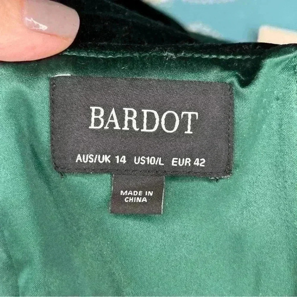 Bardot Sheath Dress Womens Size 10 Hunter Green Off The Shoulder Velvet Lined - Picture 5 of 10
